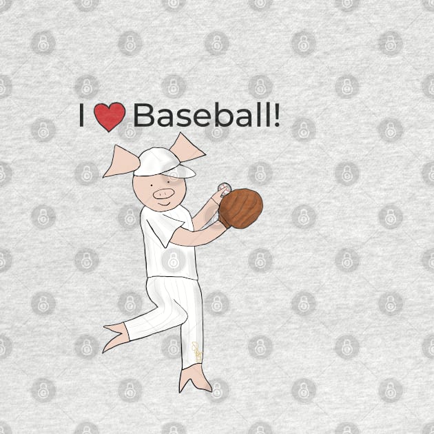 I love Baseball! Left-handed Pig baseball player, pitcher, blue, baseball by PiggingJapan